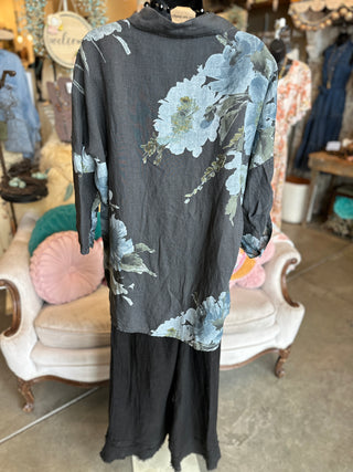 Floral Print Linen Blouse in Beige, Camel, White or Black