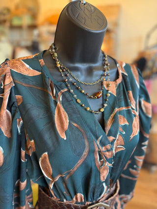 Teal Green Floral Print Midi Dress