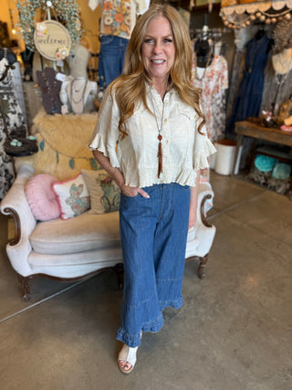 SoMe Wide Leg Ruffled Hem Jean