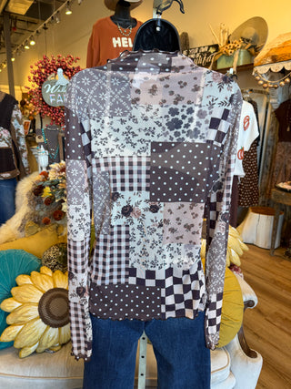 Patchwork Print Mesh Top
