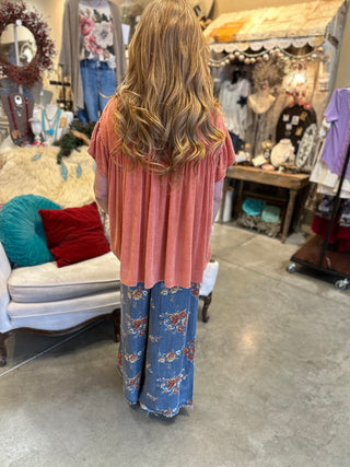 Floral Washed Denim Pant