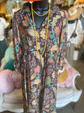 Brown Mixed Floral Midi Dress