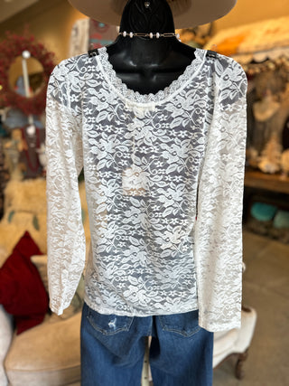 A Rare Bird Lace Top in Tan, Mint, White and Pink