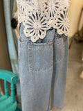 Drawstring Button Wide Leg Jean