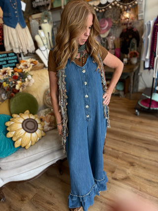 Denim Ruffle Overalls