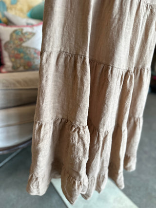 Linen Tiered Skirt in Camel