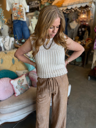 Coconut Brown  or Navy Linen Blend Pant