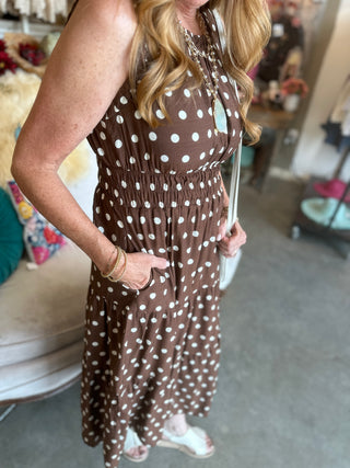 Brown Polka Dot Midi Dress