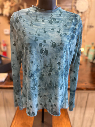Plum, Teal or Latte Mesh Floral Top