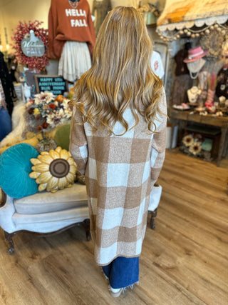 Camel Gingham Coatigan
