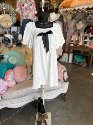 White Bow Mini Dress