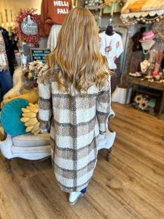 Mocha Plaid Sherpa Long Jacket