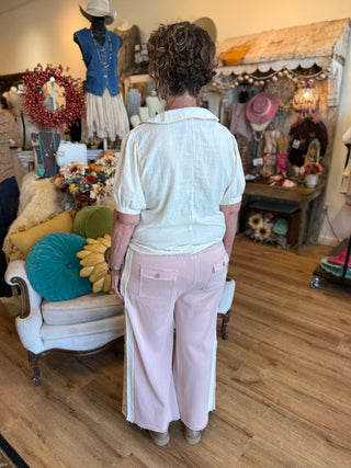 Mauve Flower Patch Terry Knit Pant