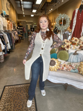 Long Sweater Vest in Black and Natural