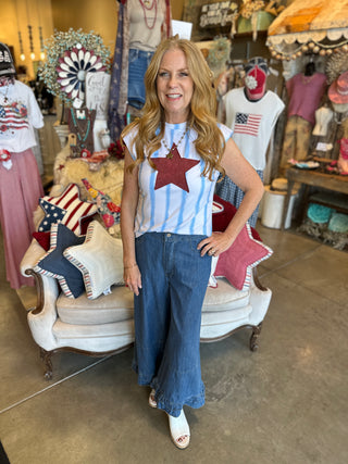 Star Patch Striped Sleeveless Top