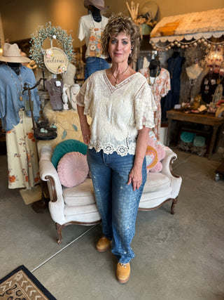 Natural Crochet Scalloped Hem Top