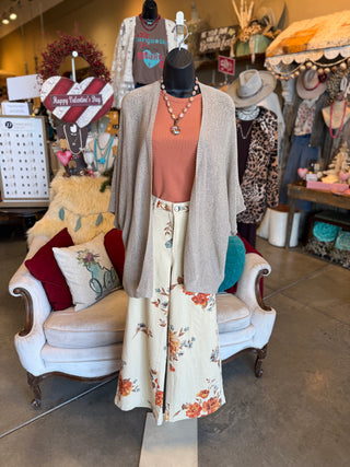 Khaki Floral Print Twill Pant