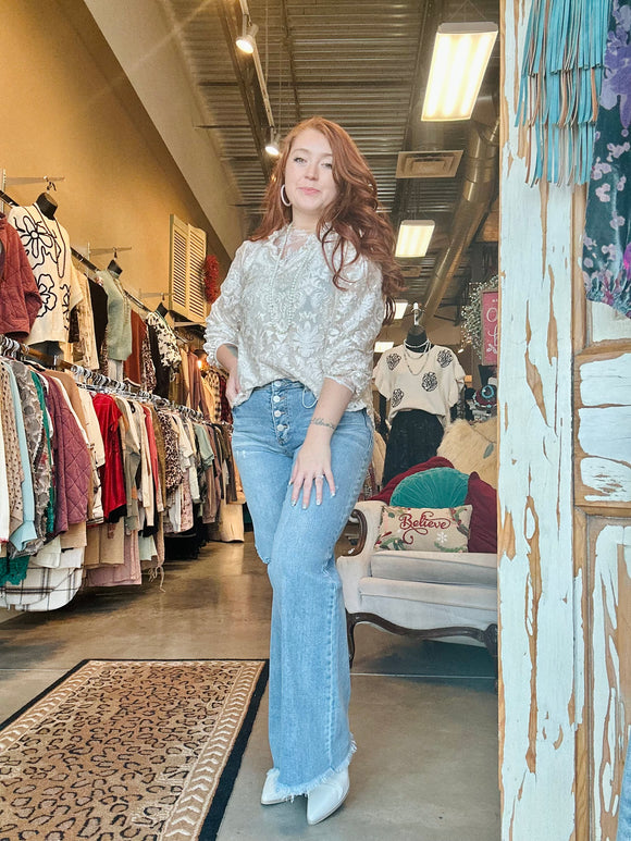 Ivory Burnout Velvet Blouse