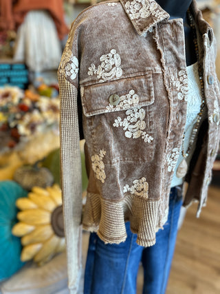 Washed Toffee Embroidered Jacket