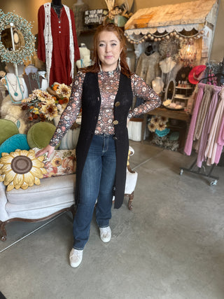 Long Sweater Vest in Black and Natural