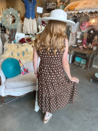 Brown Polka Dot Midi Dress