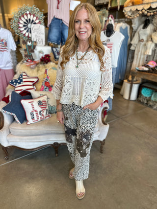 Floral Patch Leopard Print Pant