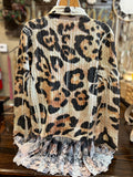 Leopard Sweater Jacket with Lace Trim