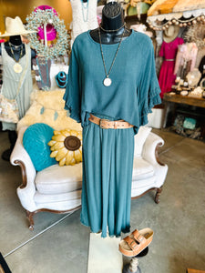 Teal, Oatmeal or Brown Ruffled Linen Blend Top