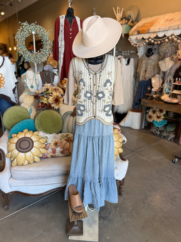 Denim Tiered Maxi Skirt