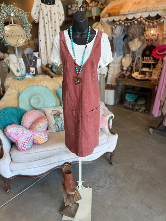 Brick Denim Overall Dress