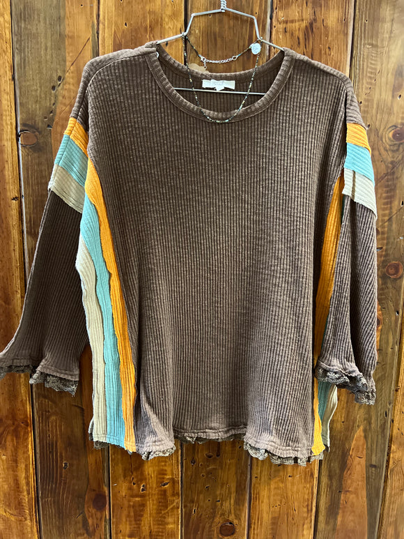 Brown Color Block Top