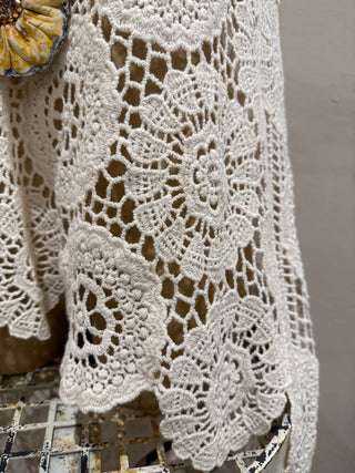 Crochet High Low Tunic Top in Beige