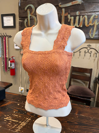 Floral Jacquard Tank Top in Coffee, Ivory, Oatmeal, Jade, Black, Red and Rust