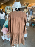 Tobacco or Terracotta  Linen Tiered Dress