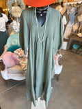 Linen Ruffle Midi Dress in Khaki
