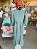 Linen Ruffle Midi Dress in Khaki