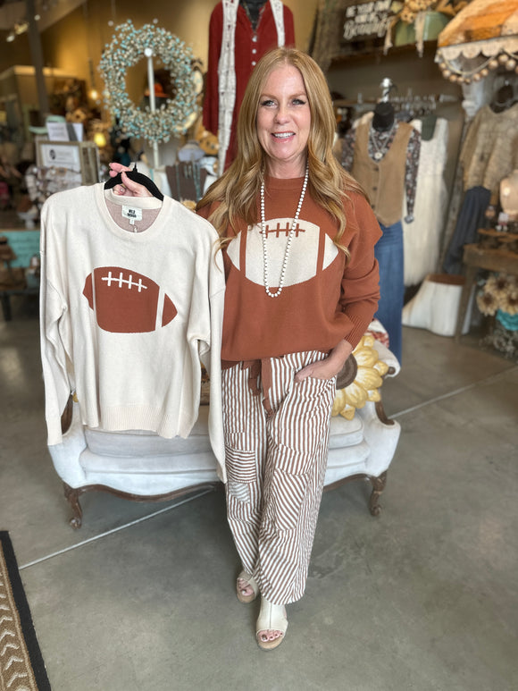 Football Jacquard Sweater in Brown or Cream