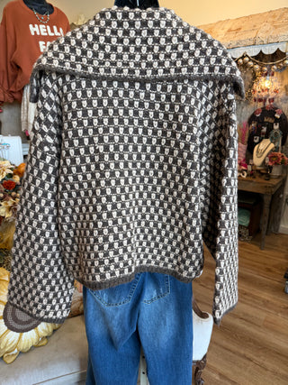Brown and Beige Sweater Jacket