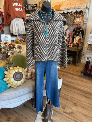 Brown and Beige Sweater Jacket