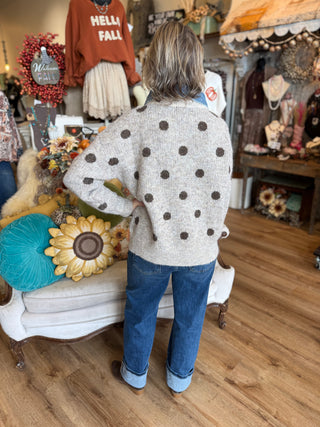 Oat Brown Dot and Denim Collar Sweater