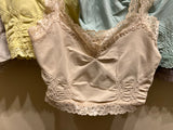 SEAMLESS BRALETTE WITH LACE IN BLACK, LATTE, WHITE, MEDITERRANEAN, PEONY, RUST AND CHIFFON.